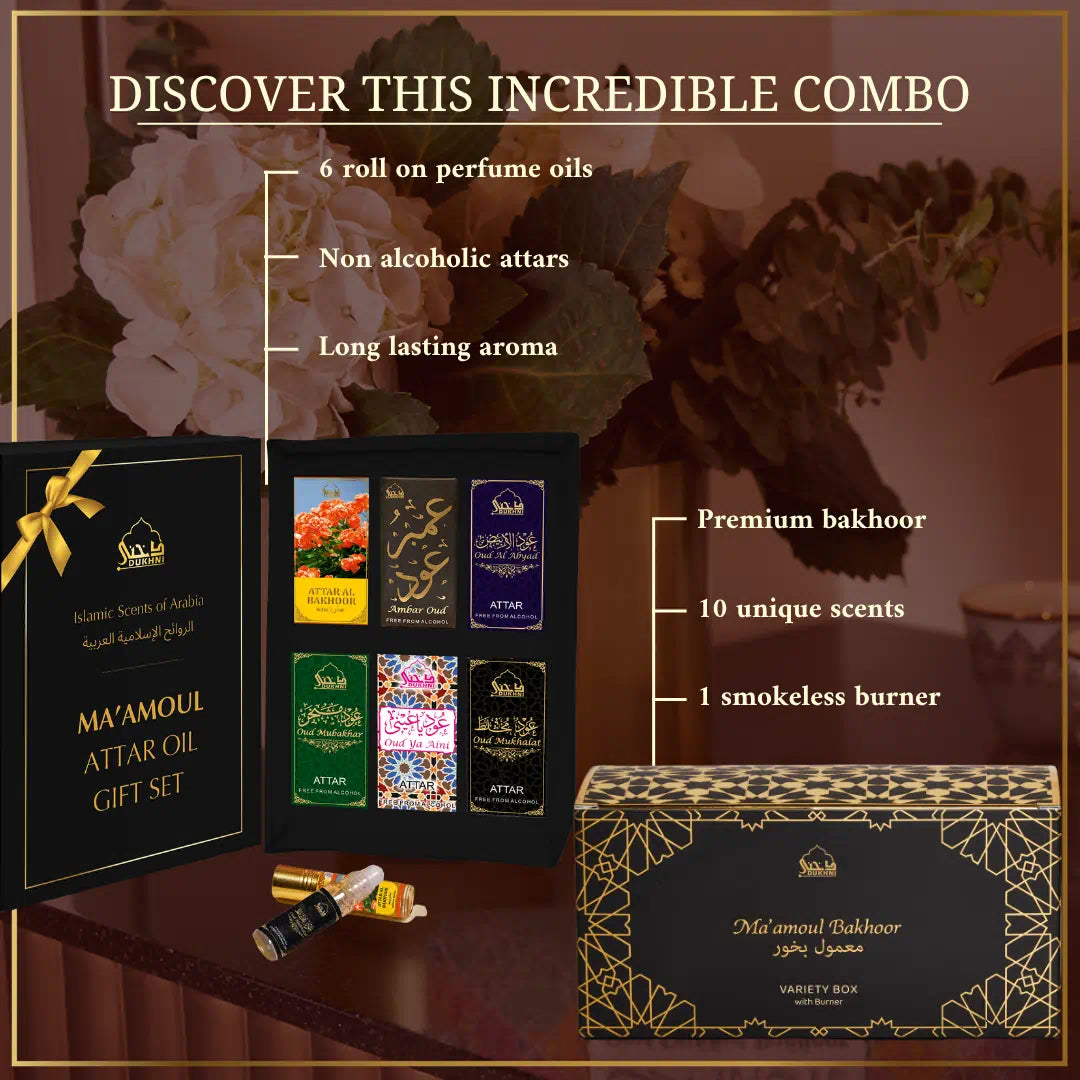 Ma'amoul Bakhoor Variety Box with Burner + Ma'amoul Attar Oil Set