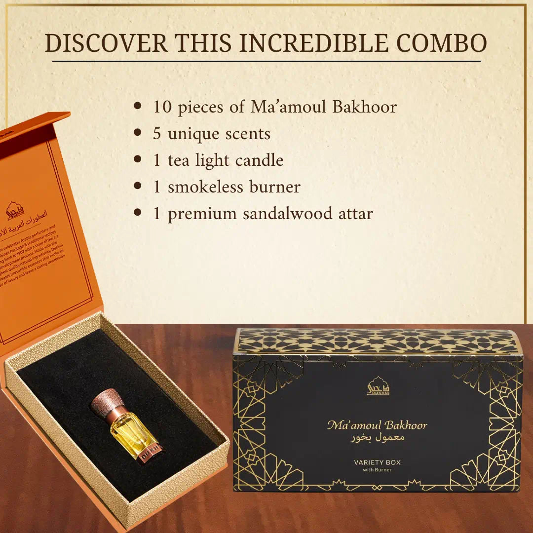 Ma'amoul Bakhoor Variety Box with Burner & Sandalia Attar