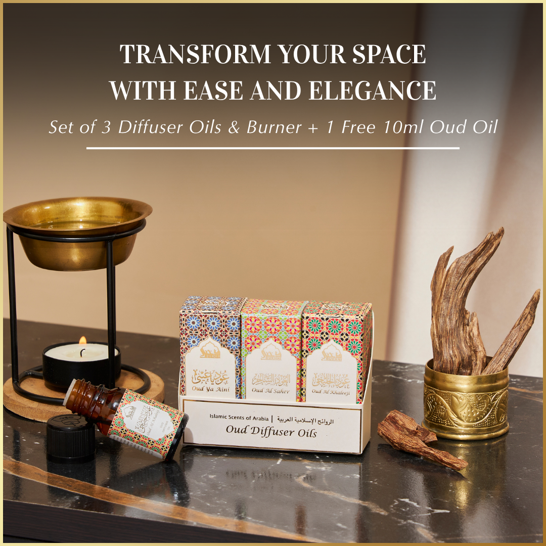 Arabian Oudh Diffuser Oil Set + Oil Burner & Free Oud Oil