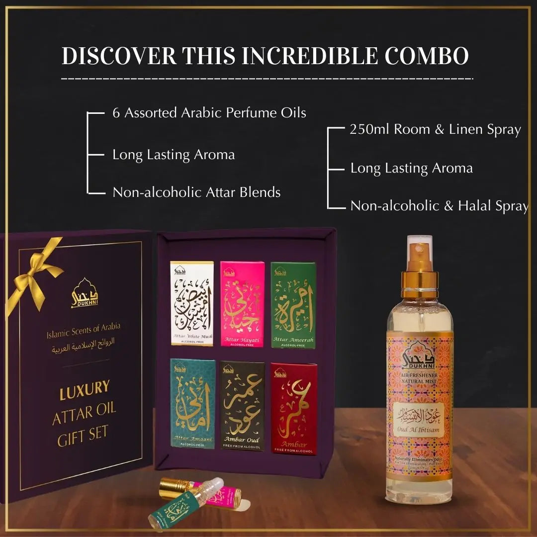 6 6ml Luxury Non Alcoholic Arabic Roll On Perfume Oils And 250ml Oud Room Spray Natural Mist Air Freshener US