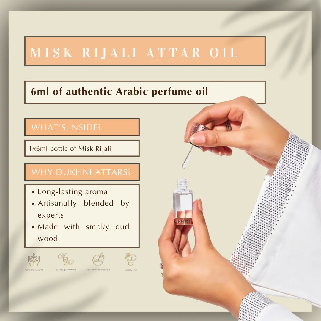 6ml Misk Rijali Attar Oil Non Alcoholic Arabic Attar Oil By Dukhni Blended By Experts Oud Musk Perfume Oil US