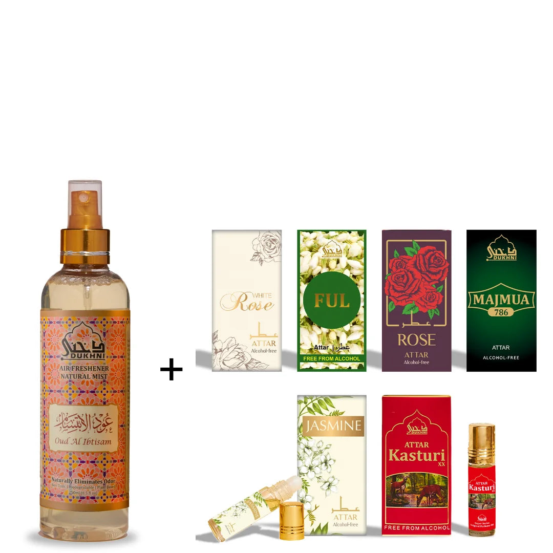 Dukhni Floral Attar Oil Set And Oud Al Ibtisam Room And Linen Spray Combo US
