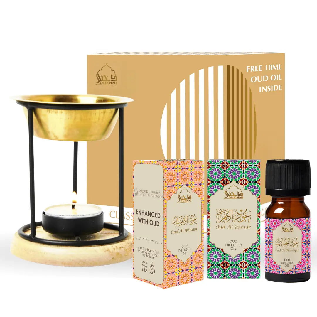Dukhni Floral Oud Diffuser Oil Set with Diffuser Oil Burner