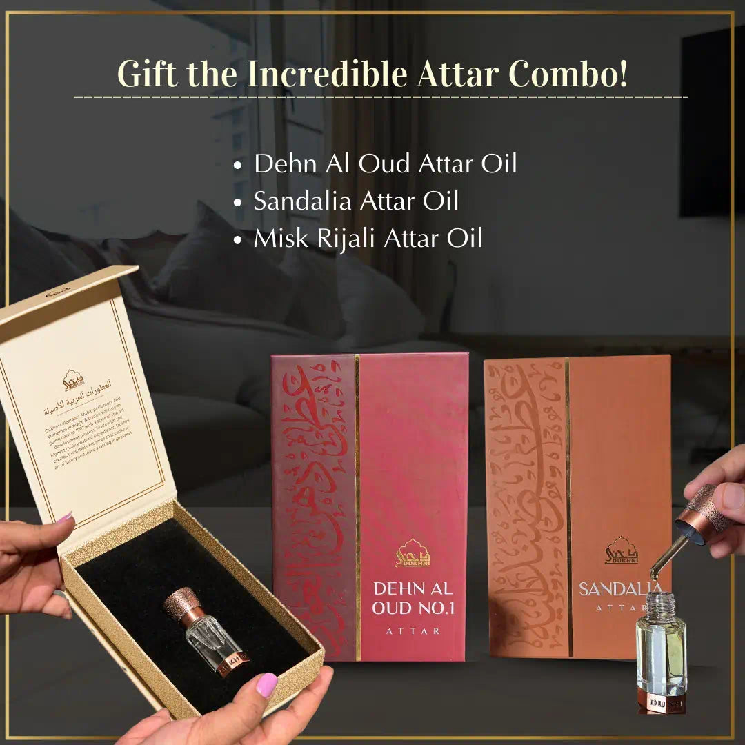 Dehn Al Oud + Misk Rijali + Sandalia | Premium Attar Oil Set