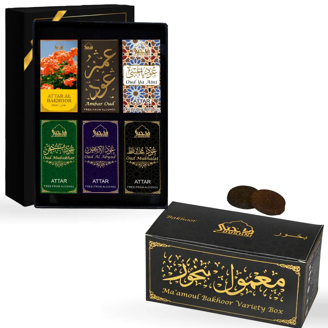 Dukhni Maamoul Bakhoor Variety Box Refil Pack And Maamoul Attar Oil Set Combo Perfect For Ramadan Gifting 