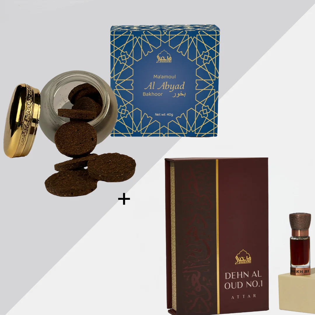 Dukhni Maamoul Al Abyad Bakhoor And Dehn Al Oud Attar Oil Arabic Bakhoor Incense And Attar Oil Combo US