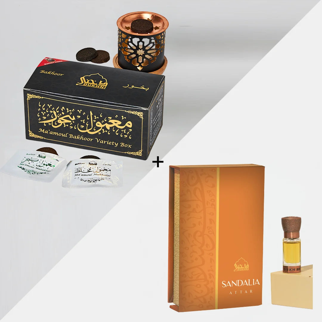 Dukhni Maamoul Bakhoor Variety Box With Burner And Sandalia Attar Oil Combo Eid Gift US