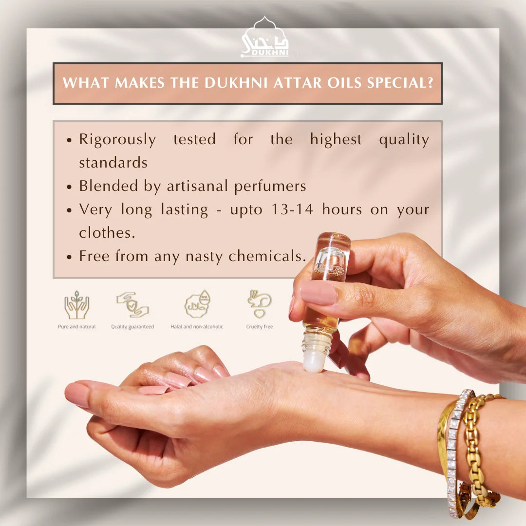 Dukhni Mixed Attar Set 6 Arabic Attars Apply On Wrist Neck Inner Elbow Blended By Artisanals Free From Chemicals US