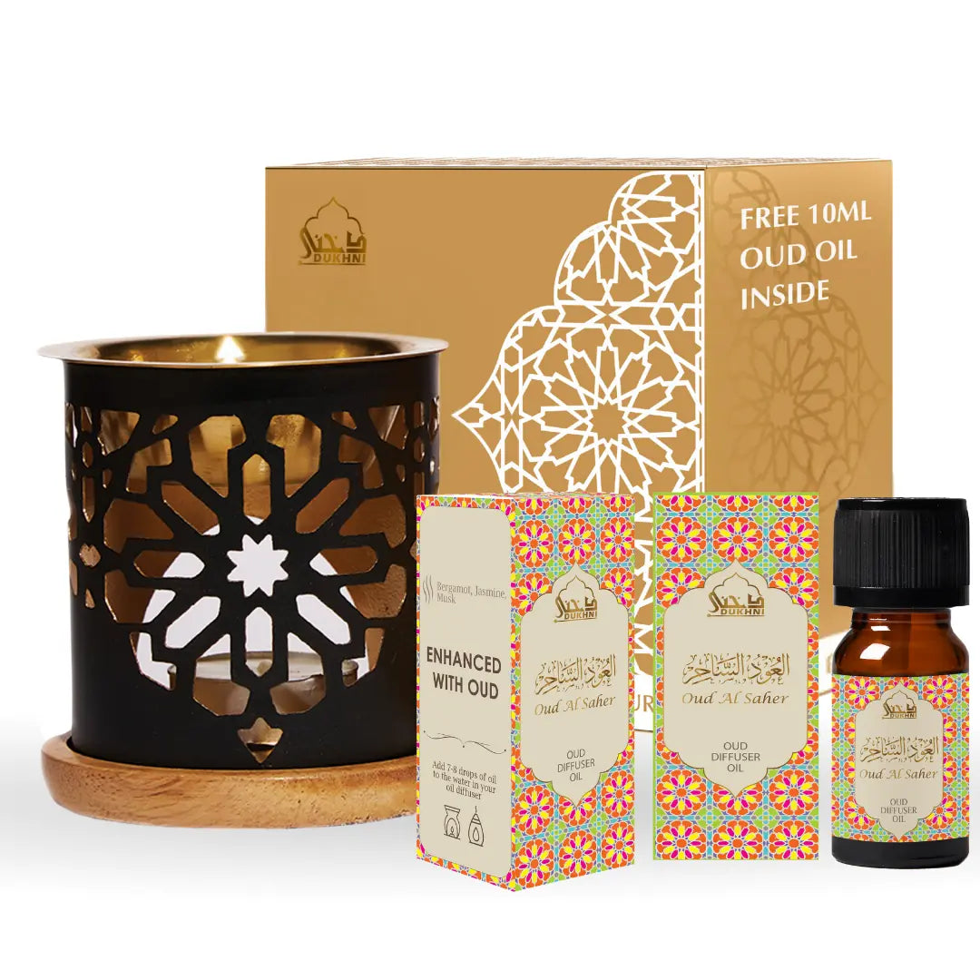 Dukhni Oud Al Saher Diffuser Oil Arabic Oud Essential Oils With Dukhni Oil Burner For Home Office 