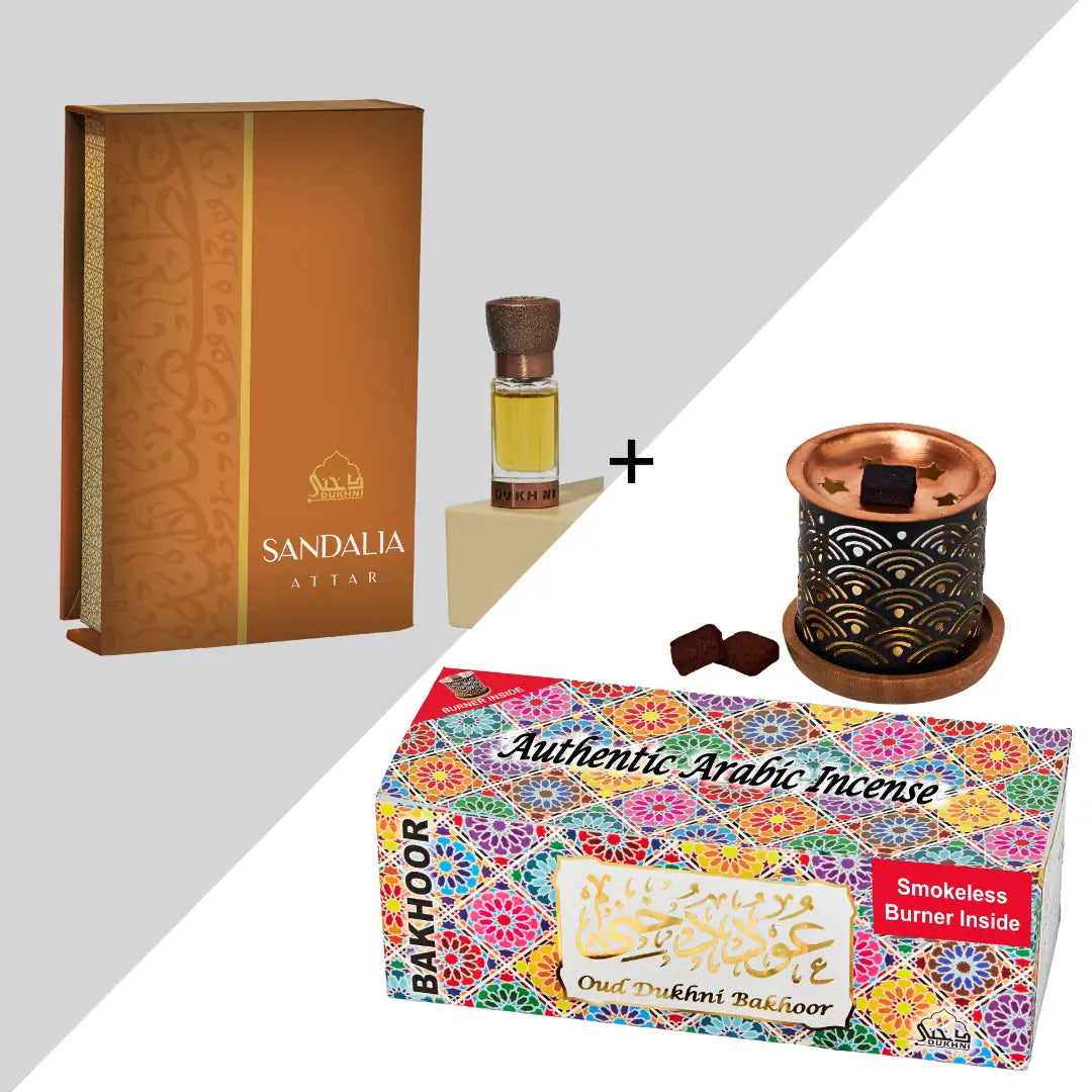 Dukhni Oud Bakhoor Variety Box With Burner And Sandalia Attar Oil Combo Eid Gift US