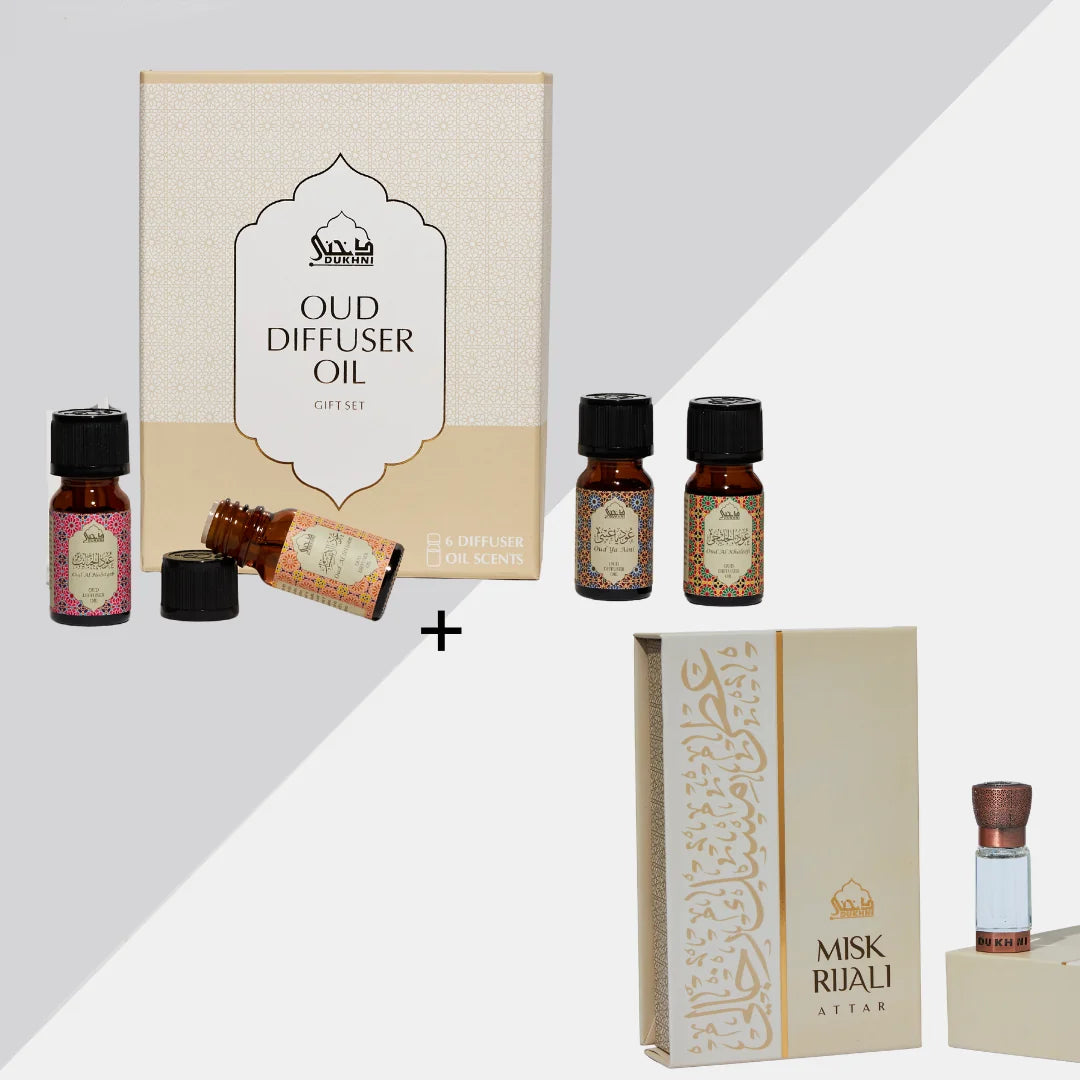 Dukhni Oud Diffuser Oil Gift Set For Home Office Misk Rijali Attar Oil Combo Ramzan Gift US
