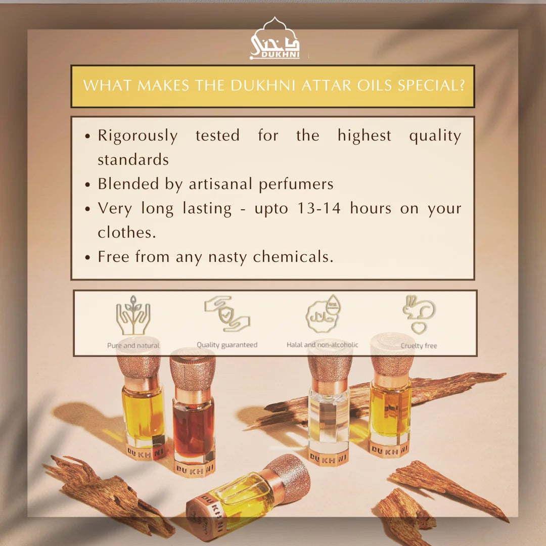 Dukhni Oud Faten Smokey Oud Attar Apply On Wrist Neck Inner Elbow Blended By Artisanals Free From Chemicals US