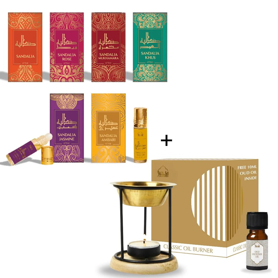 Dukhni Sandalwood Attar Oil Set And Classic Diffuser Oil Burner Combo US