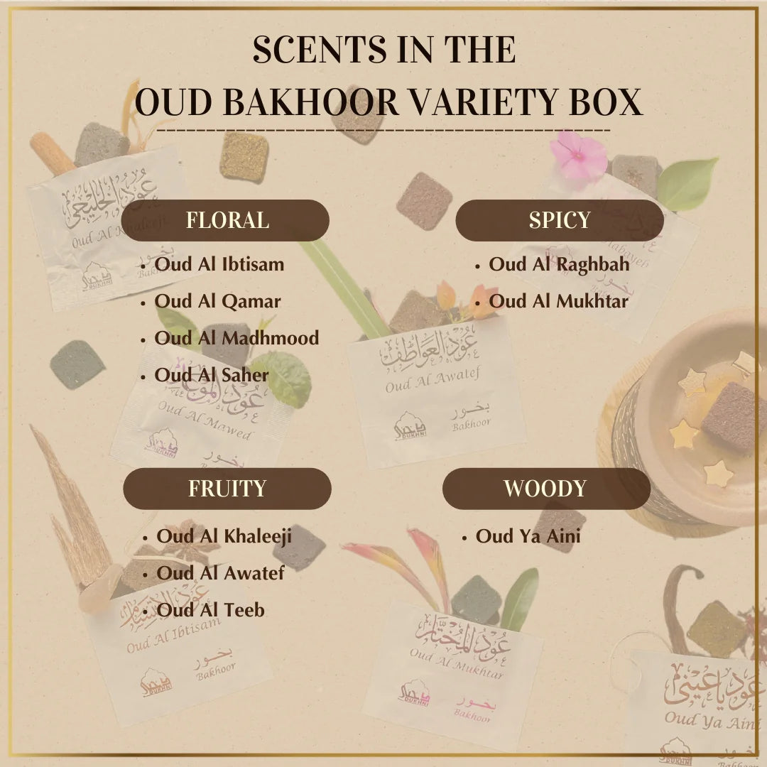 Scent Description Floral Spicy Fruity Woody Scents In Dukhni Oud Bakhoor Variety Box Perfect Gift For Oud Lovers US